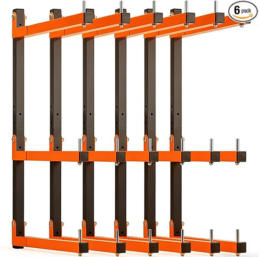6 Pack Lumber Rack Wall Mount, Heavy Duty Wood Storage Racks, 9-Level System Organizer Shelving, 1080 LBS Capacity Hanging Garage Shelves, Orange Brackets Utility Metal Shelf for Indoor and Outdoor