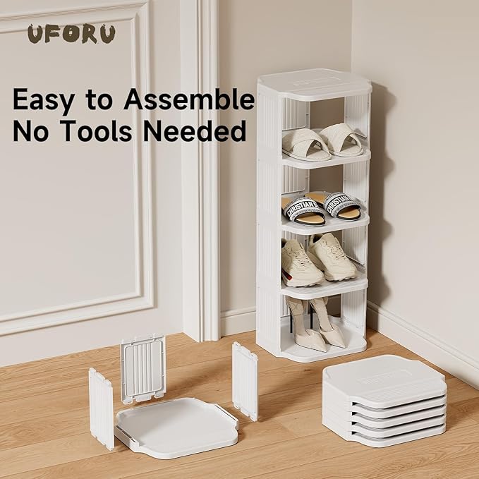 UFORU Small Shoe Rack, 7 Tier Plastic Vertical Shoe Rack for Small and Narrow Spaces, Free Standing Shoe Organizer for Closet, Entryway