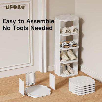 UFORU Small Shoe Rack, 7 Tier Plastic Vertical Shoe Rack for Small and Narrow Spaces, Free Standing Shoe Organizer for Closet, Entryway