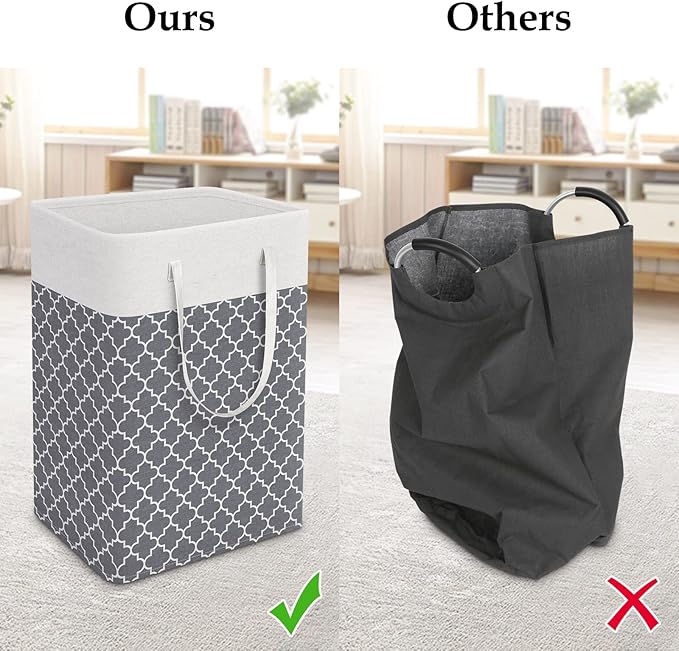 StorageRight Laundry Basket Hamper Large Collapsible Laundry Hamper with Easy Carry Handles，Freestanding Clothes Hampers for Laundry, Bedroom, Dorm, Clothes, Towels, 75L, Clover Grey