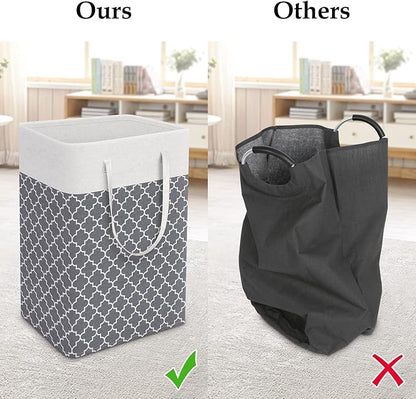 StorageRight Laundry Basket Hamper Large Collapsible Laundry Hamper with Easy Carry Handles，Freestanding Clothes Hampers for Laundry, Bedroom, Dorm, Clothes, Towels, 75L, Clover Grey