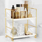 FSyueyun 2-Tier Bathroom Counter Organizer, Tool-Less Vanity Organizer for Skincare, Premium Plastic Bathroom Organizer Tray for Perfume & Cosmetics, （White & Gold）