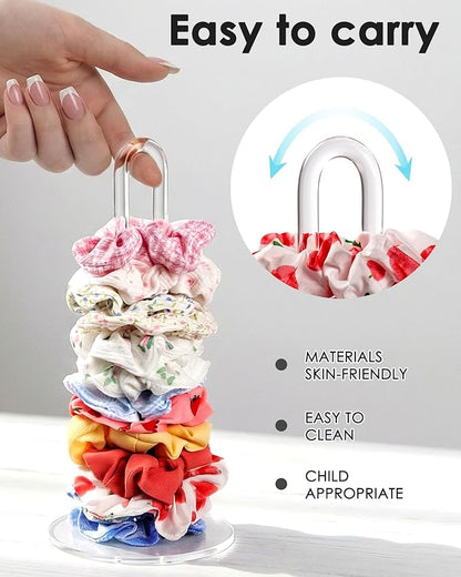 Acrylic Scrunchies Holder Stand Hair Accessories Organizer Simple transparent Scrunchies Tower Hold 25-35 Scrunchies Modern Vertical Hair Tie Organizer Jewelry Scrunchy Holder for Girls