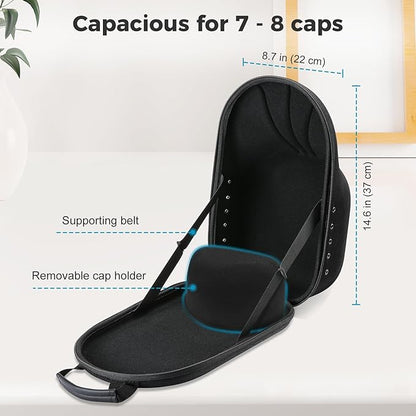 ProCase Hard Hat Travel Case for Baseball Caps, No-Crush Case Holds Up to 7-8 Hats, Adjustable Interior with Shoulder Strap for Travel, Hat Organizer Ball Caps Holder -Black