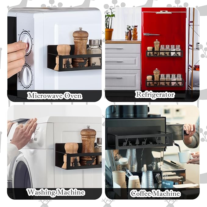 Beeveer 2 Pack Deer Magnetic Spice Rack for Refrigerator Metal Magnet Basket Shelf for Fridge Seasoning Storage Organizers Home Decor Kitchen Accessories