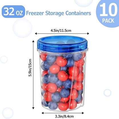 10 Pack-32 OZ Freezer Storage Containers, Small Plastic Food Storage Containers with Twist Top Lids, BPA Free and Reusable Meal Prep Containers Microwave/Dishwasher Safe