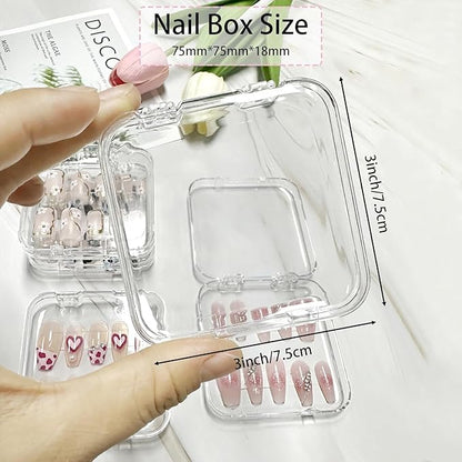 24pcs Press on Nail Storage Box with 10M Adhesive Double Sided Tape Acrylic Nail Display Box Artificial False Nail Box Organizer Fake Nail Case Transparent Nail Packaging Boxes for Nail Salon