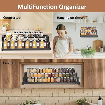 GOENDR Expandable Spice Rack Organizer for Cabinet, 3 Tier Metal Spice Organization,16"-29.5" Wide Adjustable Seasoning Organizer, Display Shelf, Canned Goods Organizer for Pantry Kitchen Countertop