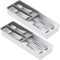 Lifewit Compact Silverware Organizer for Kitchen Drawer, Narrow Flatware Tray Holder, Plastic Cutlery Spoons, Forks and Knives Storage, White&Gray, 2 Pack