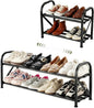 2-Tier Shoe Rack for Closet, 16"-32" Expandable ShoeRack, Adjustable for Entryway Closet Doorway SturdyMetal, Black