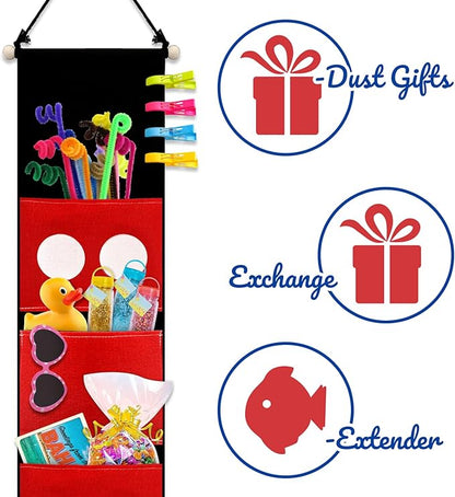 Ohjijinn Fish Extenders Cruise Gifts Hanger with 4 Pockets Canvas Fish Extenders Hanger Easily Customize Cruise Door Decorations for Gift Exchanges (Red and Black)