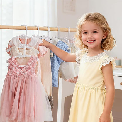 50 Pack Baby Hangers,with 35 Detachable Clips Adjustable 11.14"-15.55", Stackable Kids Closet Hangers, Two Bottom Grooves for Secure Clip Placement.Fits Newborns,Toddlers, Children & Teens(White)