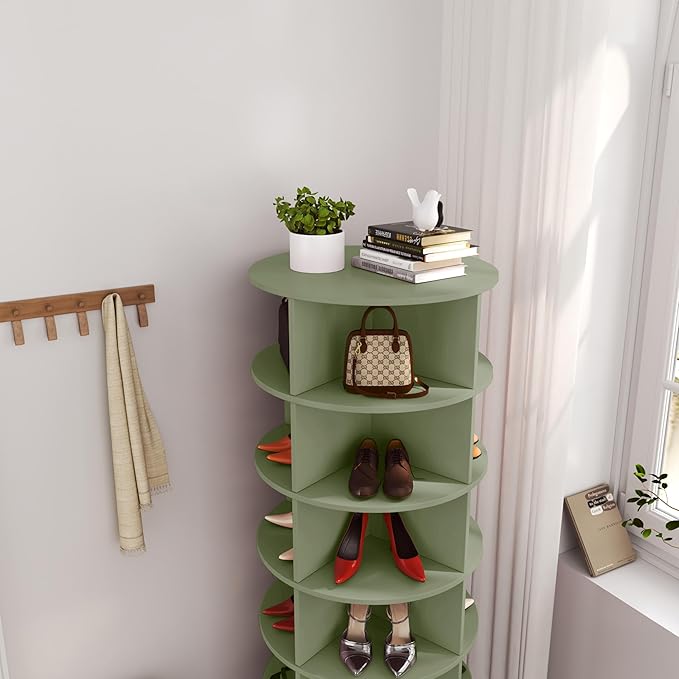 HomVent Rotating Shoe Rack, 6-Tier Spinning Shoe Rack Tower, Free Standing 360° Revolving Shoe Organizer Shoe Storage Shelf Hold Over 24 Pairs Shoes for Entryway Living Room