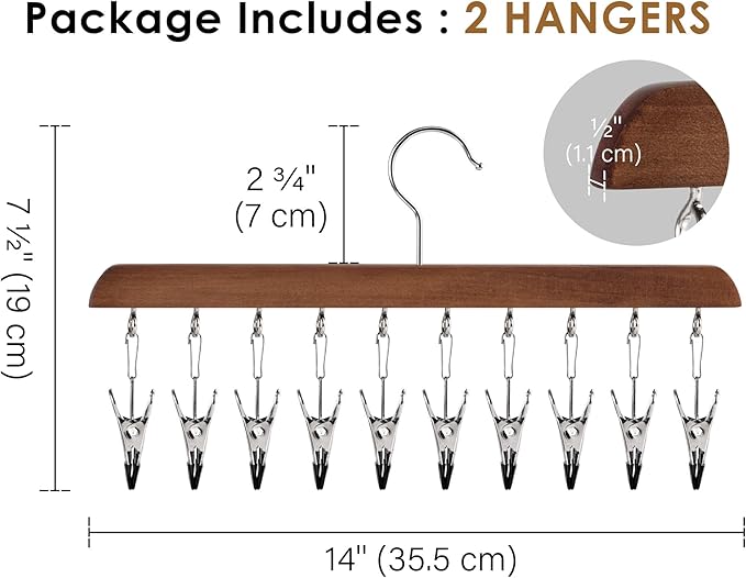 StorageWorks Hat Rack, Closet Organizer and Storage for Baseball Caps,Set of 2 with 10 Adjustable Stainless Steel Clips, Fits All Caps, Natural Walnut Color