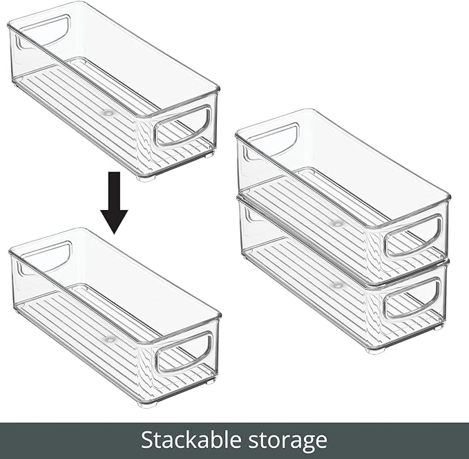 mDesign Plastic Bathroom Storage Container Bins w/ Handles - Closet, Cabinet, Vanity, Cupboard Shelf Organization, Hair Tools Accessory Organizer - Ligne Collection; Clear, 10x4x3 (Pack of 2)