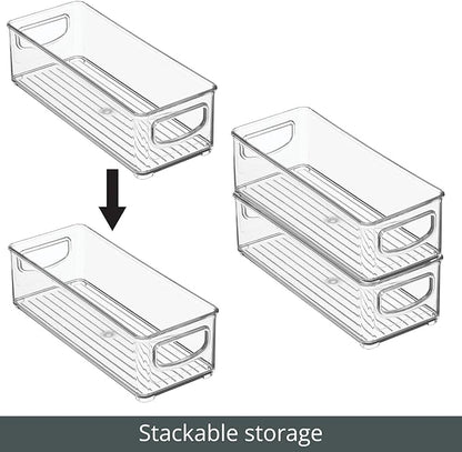 mDesign Plastic Bathroom Storage Container Bins w/ Handles - Closet, Cabinet, Vanity, Cupboard Shelf Organization, Hair Tools Accessory Organizer - Ligne Collection; Clear, 10x4x3 (Pack of 2)