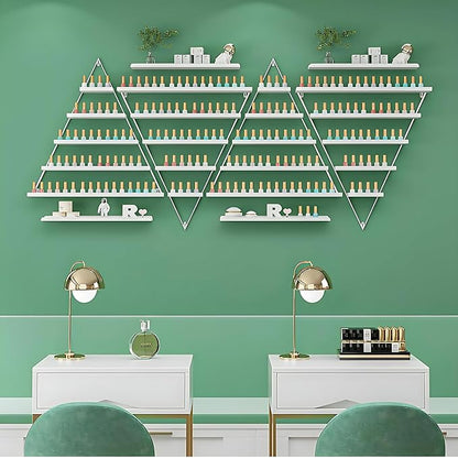 Wall-Mounted Nail Polish Rack, Set of 6 Triangular White Nail Polish Shelf Lipstick Perfume Cosmetic Display Shelf for Home Spa Nail Salon Shop
