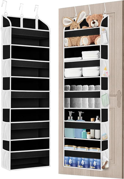 TAHAVICE 1 Pack Over The Door Storage Organizer with 5 Pockets 10 Mesh Side Pockets, 44 lbs Weight Capacity Door Hanging Organizers and Storage for Bedroom,Bathroom,Nursery,Pantry,Dorm(Black)