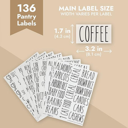 Talented Kitchen Kitchen Adhesive Labels - Waterproof Labels for Storage Bins - Pantry & Jar Stickers for Spices - Pack of 136, 2 x 3 in, Black Text on Clear Vinyl