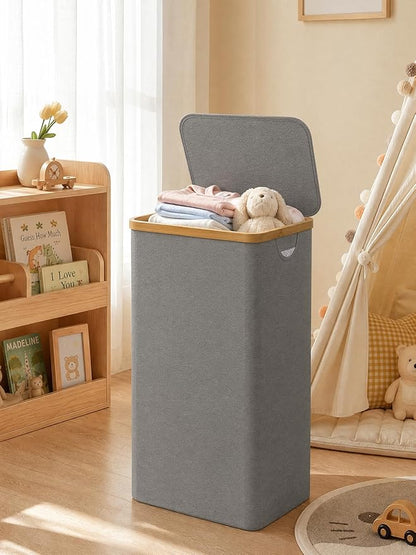 iEGrow Laundry Hamper with Lid, 110L Large Laundry Hamper with Handle and Lid, Collapsible Clothes Basket Organizer with Removable Inner Bag for Clothes Toys Towels - Grey