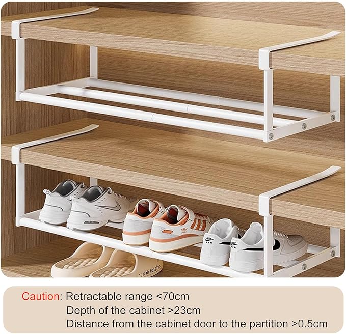 Hanging Shoe Organizer for Closet, Expandable Rack Organizer Under Cabinet Shelf - for Kitchen, Book or Clothing Storage and Organization. (White-1Pcs)