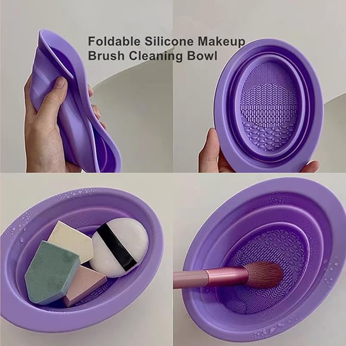360 Rotating Makeup Brush Holder with Lid Clear Dustproof Make Up Organizers for Vanity Countertop Includes a Foldable Bowl for Cleaning Makeup Brush Transparent Dustproof(Beige)