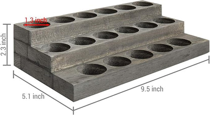 MyGift Vintage Gray Wood 3-Tier Essential Oil Display Stands, Countertop Organizer Rack for 17 Bottles Each