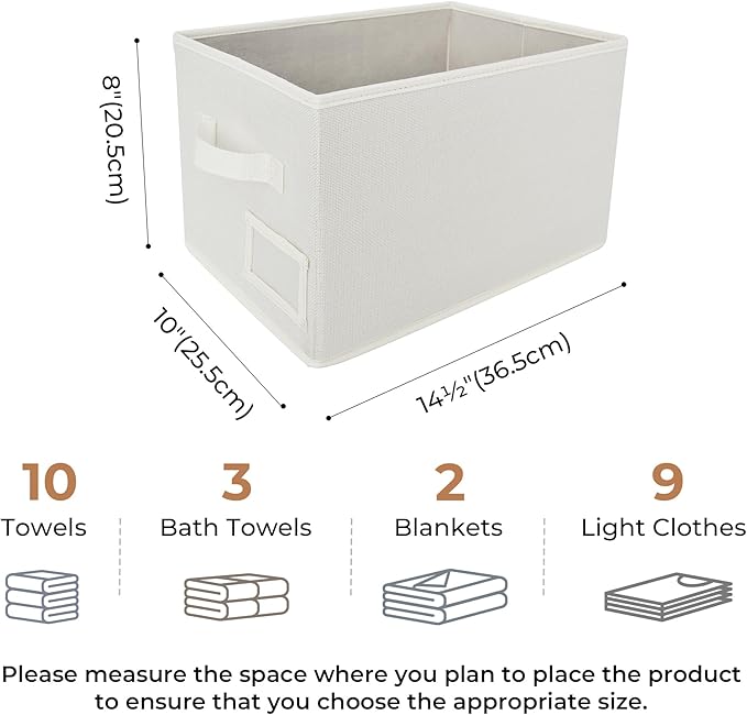 GRANNY SAYS Closet Organizer Bins with Label Holder, Fabric Storage Baskets, Foldable Storage Bins for Living Room, Decorative Storage Containers Organizing, Pearl White, Medium, 3-Pack