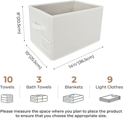 GRANNY SAYS Closet Organizer Bins with Label Holder, Fabric Storage Baskets, Foldable Storage Bins for Living Room, Decorative Storage Containers Organizing, Pearl White, Medium, 3-Pack