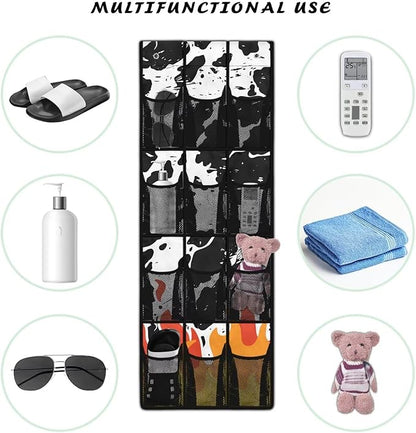 Over the Door Organizer with 12 Mesh Pockets, Storage Hanging Bag Behind the Door for Shoes Toys Cleaning Supplies, Perfect for Bedroom Bathroom or College Dorm, Cowhide and Flame