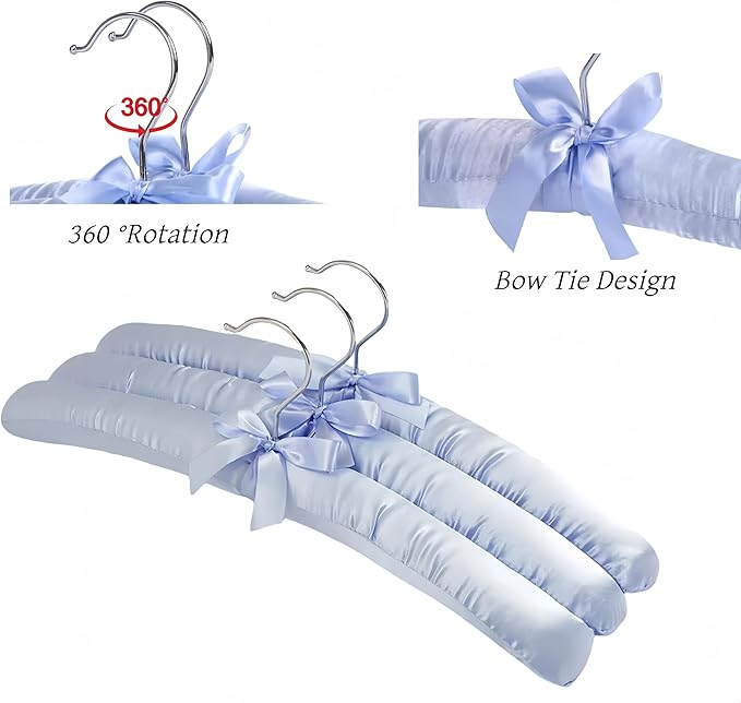 5 Pack Satin Padded Hangers for Women Clothing, Anti Slip Sponge Fabric Clothing Hangers Coat Racks for Sweater, Coat, Suit, Dress(Light Blue)