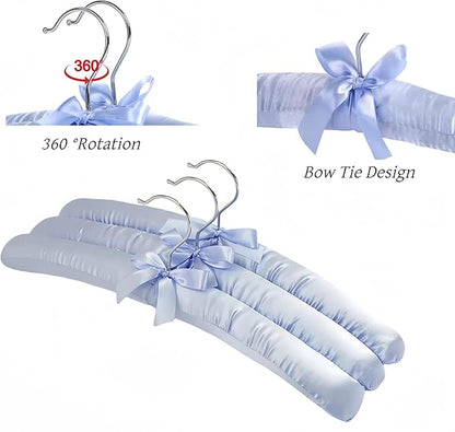 5 Pack Satin Padded Hangers for Women Clothing, Anti Slip Sponge Fabric Clothing Hangers Coat Racks for Sweater, Coat, Suit, Dress(Light Blue)