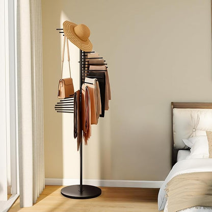 lesolar Metal Scarf Rack Freestanding, Commercial Scarf Display Rack, Spiral Scarf Holder with 30 Rods, Hijab Stand Organizer Belt Pants Hanger, Space Saving Shelves for Clothing Store Home