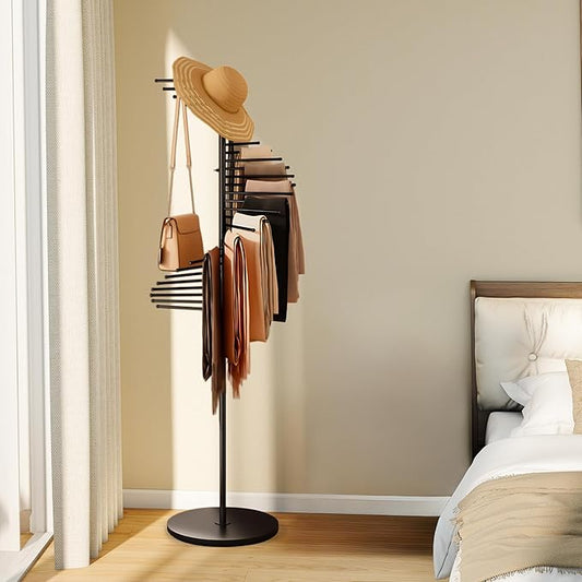 lesolar Metal Scarf Rack Freestanding, Commercial Scarf Display Rack, Spiral Scarf Holder with 30 Rods, Hijab Stand Organizer Belt Pants Hanger, Space Saving Shelves for Clothing Store Home