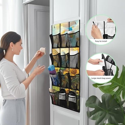 Sunflower Bird Over the Door Hanging Organizer for Closet - Large Storage Bags with Metal Hooks, Space Saving Home Organization