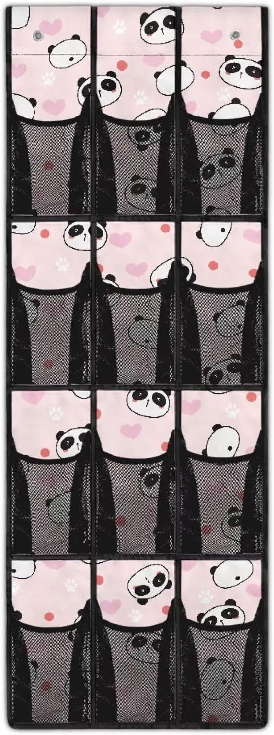 Cute Shoe Organizer Over The Door Mesh Fabric Door Hanger Organizer for Closet Pink Wall Hanging Storage Space Saving Panda Shoe Holder Hanger for Bathroom