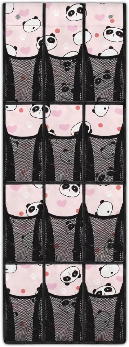 Cute Shoe Organizer Over The Door Mesh Fabric Door Hanger Organizer for Closet Pink Wall Hanging Storage Space Saving Panda Shoe Holder Hanger for Bathroom