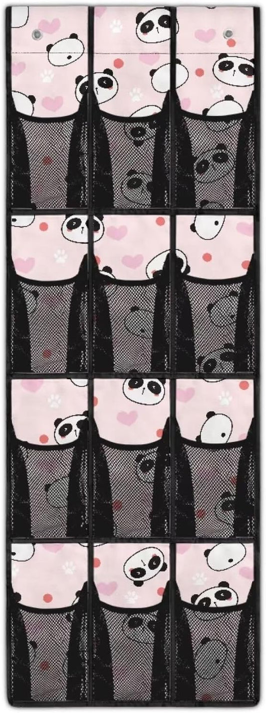 Cute Shoe Organizer Over The Door Mesh Fabric Door Hanger Organizer for Closet Pink Wall Hanging Storage Space Saving Panda Shoe Holder Hanger for Bathroom