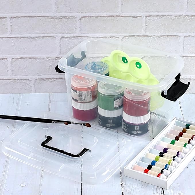 6 Quart Plastic Storage Box with Handle, Clear Latching Bin with Lids, 6 Packs