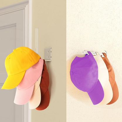 Durmmur 2 Pack Hat Racks for Baseball Caps, Acrylic Hat Organizer, Hat Hooks for Wall, Hat Holder Storage Organizer, Hat Hanger Strong Adhesive/Wall Drilled for Door, Bedroom, Closet(Clear 6 in)