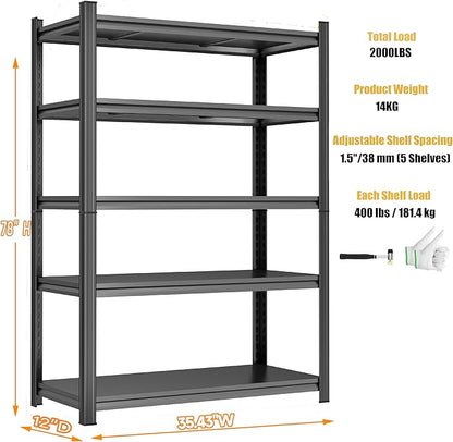 Heavy Duty Metal Shelving, 3000Lbs Garage Shelves, Adjustable Metal Shelving Unit for Warehouse, Basement, 78''H Garage Storage Shelves