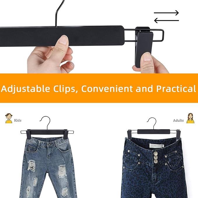NORTHERN BROTHERS Pants Hangers, Black 20 Pack with Clips for Pants, Skirts, and Shorts - Plastic Bulk Hangers
