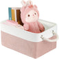 Storage Bins with Sturdy Cotton Handles(1 Pack), Fabric Storage Baskets for Organizing use for Office & Home, Book, Clothes, Toys, Closet Boxes (Large, Pink-White, 15.7x11.8x7.9 inches)
