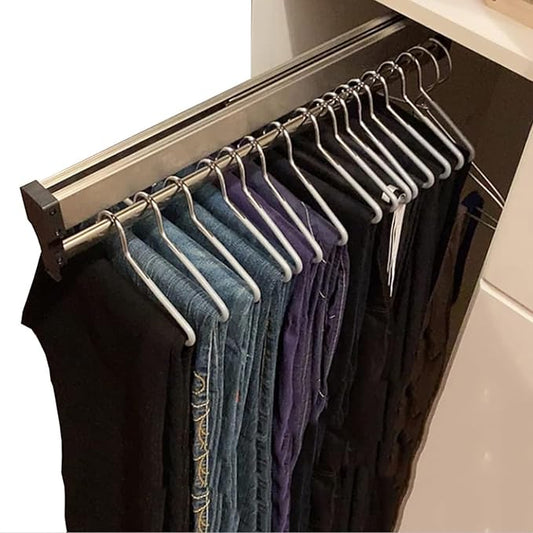 IBOWZ Pull Out Clothes Hanger Rod Sliding Wardrobe Closet Rod - Heavy Duty Extendable Pull Out Closet Rod, Pull Out Closet Rod Adjustable 30-80cm Wardrobe Rail Clothes Rack, Extendable Clothes Rai