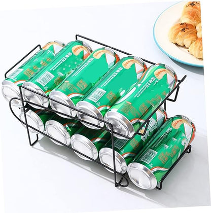 PRETYZOOM 1pc Rolling Drink Storage Rack Space-saving Beverage Holder for Refrigerator Dual-layer Canning Organizer Black for Kitchen and Pantry Organization