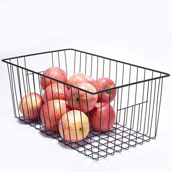 6 Pack Freezer Organizer Bins - Stand up Freezer Organizers for 16 Cu.Ft Upright Freezer, Easily Get Food Improve Air Circulation, Wire Storage Baskets, Black