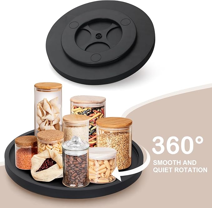 Black Wooden Bathroom Vanity Counter Tray Decor Round Perfume Dresser Trays Kitchen Sink Soap Dish Dispenser Holder Large Wood Lazy Susan Turntable for Table Rotating Bathroom Organizer Accessories