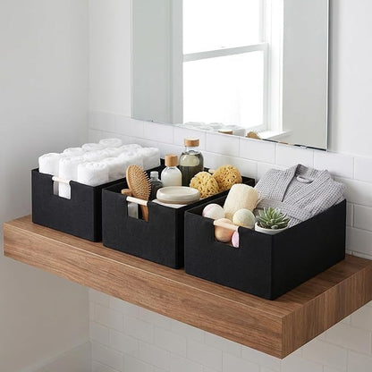 4 Pcs Fabric Storage Bins with Handle Black Collapsible Shelves Storage Basket Rectangle Wardrobe Organizer for Closet Shelves Sorting Toy and Clothes(15 x 10.6 x 6 Inch)