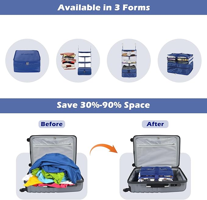 Surblue Hanging 3-Shelf Closet Organizer Pocket Collapsible Washable Oxford Fabric with 2 Hooks (L 11.41 * 11.41 * 19.68in, Blue)