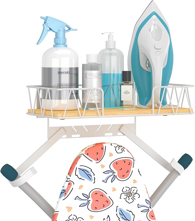 Ironing Board Hanger with Removable Hooks, Ironing Board Holder Wall Mounted for T/Y Leg, Space Saving Iron Holder for Laundry Room Storage and Organization